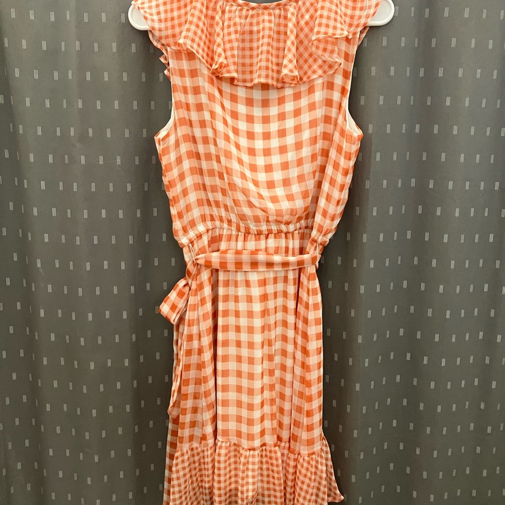 LC Lauren Conrad orange and white checkered dress size medium - Picture 6 of 7
